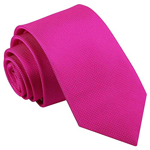 DQT Mens Solid Check Textured Slim Tie – 7cm Necktie for Wedding, Business & Formal Wear - Fuchsia Pink