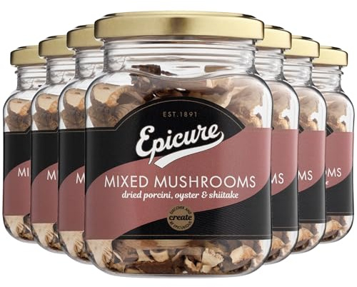 Epicure Mixed Dried Mushrooms, Porcini, Oyster & Shiitake 25 g (6-Pack) | Rich Umami Flavor, Versatile for Soups & Pasta, Healthy Nutrients