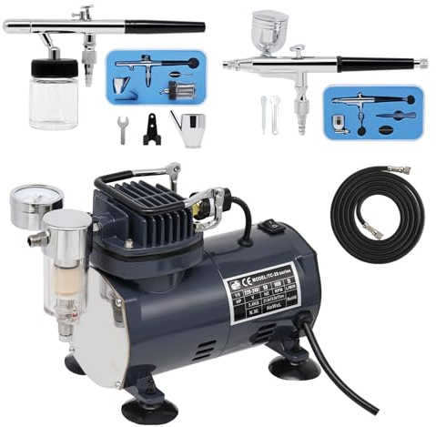 SwitZer AS18 Airbrush Kit with Compressor and 2 x Double Action Airbrushes and Hose