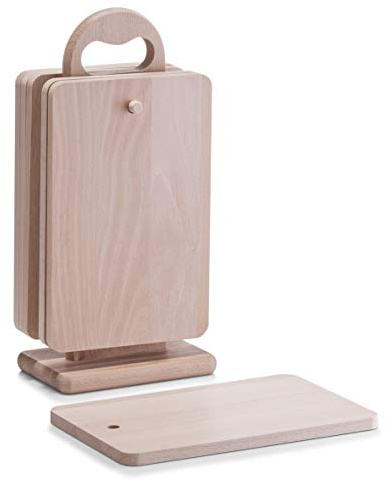 Zeller 22375 Brettchenständer, 7-tlg, Buche, ca. 15 x 9 x 31 cm, Frühstücksbrettchen - Set, Buchenholz, Frühstücksbretter Schneidebretter Holzbretter mit Ständer, Natur