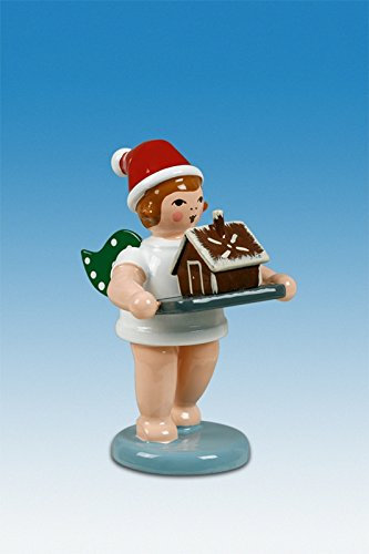 Rudolphs Schatzkiste Holzfigur Bäckerengel mit Pfefferkuchenhaus und Mütze Höhe 6cm NEU Holzengel Instrument Seiffen Erzgebirge Figur Dekoration Holzfiguren Weihnachten Fensterschmuck Spielzeug Deko