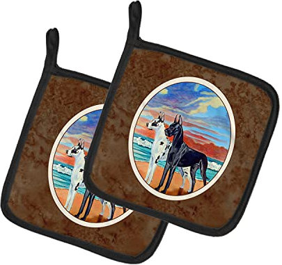 Caroline 's Treasures bei Sonnenuntergang Great Dane Harlequin & Schwarz Paar Topflappen 7051pthd, 7.5hx7.5 W, multicolor