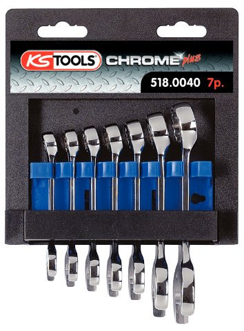 KS Tools 518.0040 CHROMEplus Ringmaulschlüssel-Satz, kurz, 7-teilig, Farbig