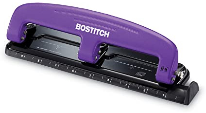 Bostitch Office EZ Squeeze Reduced Effort 3-Hole Punch, 12 Sheets, Purple