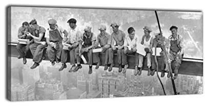 dalinda Panorama Bild Nr. 249 Skylunch 100x40cm Wanddekoration Leinwand Wandbild Retro Foto Bauarbeiter Kunstdruck XXL-Wandbild Leinwandbild