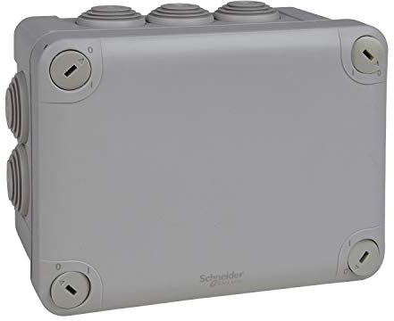 Schneider Electric Mureva Box Abzweigdose, 10 Tüllen Ø 25mm, geeignet für Feuchträume, IP55 - IK07 Wasserdicht, Halogenfrei, Grau