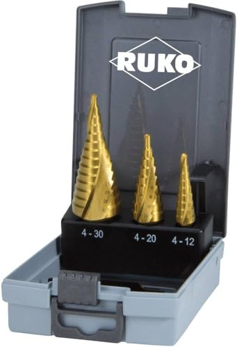 RUKO HSS-Spiralbohrer-Set in Kunststoffkoffer, Zinn-Finish, 3-teilig, R101026TRO