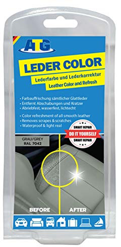 ATG Autozubehör-Teile-Gerl ATG020 Leder aufbereiter | Ledercolor | entfernt Kratzer auf Ledercouch | Leder Farbe Set Sofa mit Schwamm und Pinsel Grau