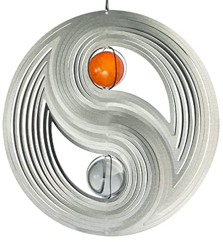 CIM Girandola Decorativa Acciaio Inox - Orbit Yin Yang 300 - Ø 300 mm - Cordino di Nylon, Ganci e Mulinello su Cuscinetto a Sfere