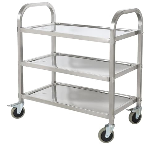 HLC Chariot de Service à roulettes en Acier Inoxydable 82 x 40 x 72 cm