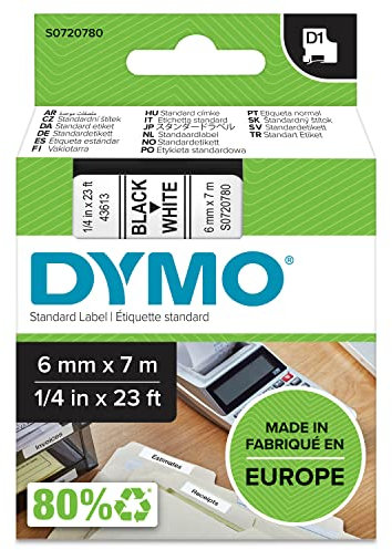 DYMO Original D1-Etikettenband | schwarz auf weiß | 6 mm x 7 m | selbstklebendes Schriftband | für LabelManager-Beschriftungsgerät