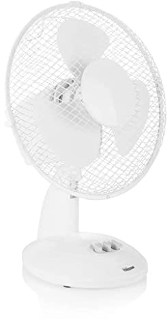Tristar VE-5923 Ventilador de mesa, 23 centímetros de diámetro, 2 ajustes de velocidad, oscilante, ángulo ajustable 25°, asa para transporte, protección contra sobrecalentamiento, 30 W, blanco