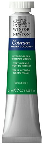 Winsor & Newton 0308329 Cotman Aquarellfarbe mit ausgezeichneter Transparenz, Farbkraft und Verarbeitungseigenschaften, Wasserfarbe 21ml Tube - Intensivgrün