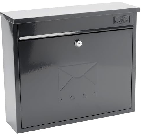 Burg-Wachter MB02A Anthracite Elegance Wall Mounted Galvanised Steel Lockable Weatherproof Post Box RAL7016 - 36x31x10cm