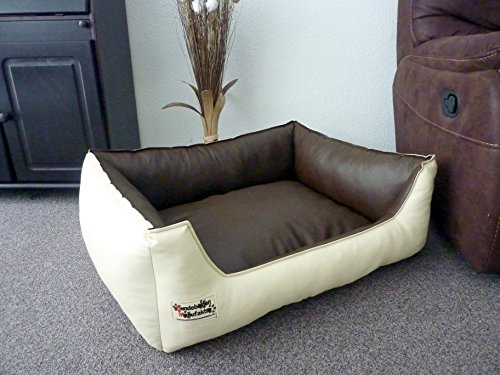 Hundebettenmanufaktur Dog Bed Dog Sofa Sleeping Place Faux Leather Similpelle Color and Size Selectable from XS to XXL (155 cm X 105 cm, Cream Brown)