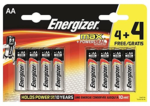 Energizer 632857 Max AA Alkaline 4+4 Batteries, 1.5 V