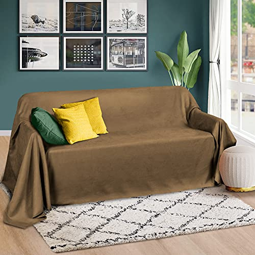 Beautissu Tagesdecke Überwurfdecke für Sofa & Bett in Wildleder-Optik | 210x280cm Braun Hell Bettabdeckung Bettüberwurf Sofaüberwurf Überwurf Decke Überwurfdecken Tagesdecken Wohndecke Romantica