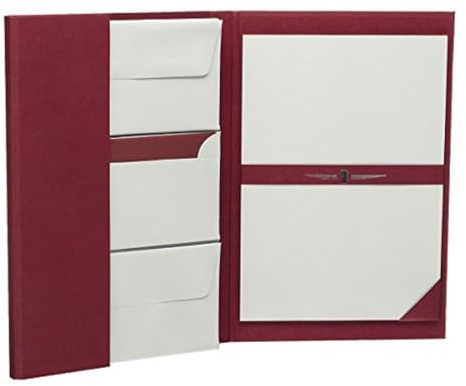 Rössler Briefpapier mit Umschlag | Briefpapier Set |Briefpapiermappe | 25 Briefpapier A4 | 25 Umschläge DIN lang | 235 x 345 x 28mm | 1 Stück | Farbe: Rot | Papier in Grau | Briefset mit grauem A4 Briefpapier und DIN lang Umschlägen für persönliche Briefe, Einladungen und Danksagungen