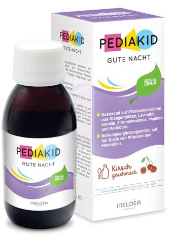 PEDIAKID - Sirop Sommeil - Complément alimentaire favorisant l’endormissement - Réduit les réveils nocturnes - Formule exclusive au Sirop d'Agave Lavande & Marjolaine- Goût Cerise - Dès 4 mois -125 ml