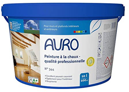AURO Profi-Kalkfarbe Nr. 344 - 10 Liter dampfdiffusionsoffen, Vorbeugung gegen Schimmelbefall, geruchsabsorbierend, gute Haftung auf mineralischen Untergründen (Raufaser, Gipskartonplatten oder Lehm)