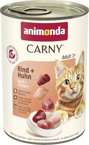 animonda Carny Adult Katzen Nassfutter Rind + Huhn (6 x 400g) | hochwertiges Katzen Nassfutter mit 100 % frischen, fleischlichen Zutaten, Katzenfutter ohne Getreide und Zucker
