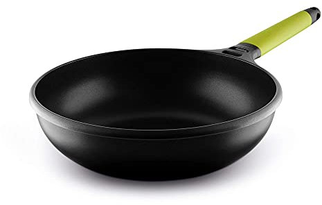 CASTEY - Sartén Wok de Inducción, 28 cm, Color Kiwi, Mango Desmontable, Antiadherente, Distribuye el Calor de Forma Homogénea, Ligera y Cómoda, Fácil de Limpiar, Apta para Todas las Cocinas
