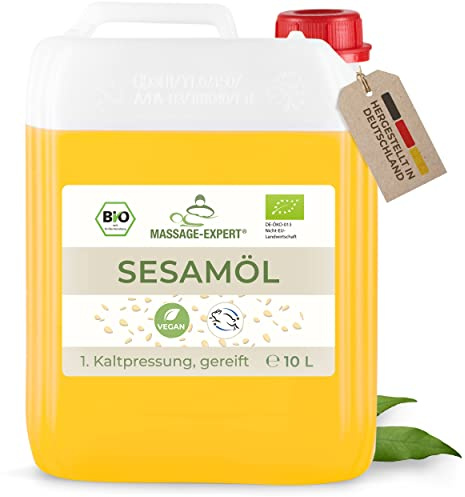 MASSAGE-EXPERT Bio Sesamöl kaltgepresst & gereift – für Küche, Ayurveda, Pflege & Massage (10 Liter HDPE-Kanister)