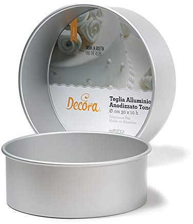Decora, 0062615 Professionelle runde Backform Ø 35 x 10 h cm, Aus eloxiertem Aluminium, Ohne Schweißpunkte, Professionelles Design, Silber/Schwarz