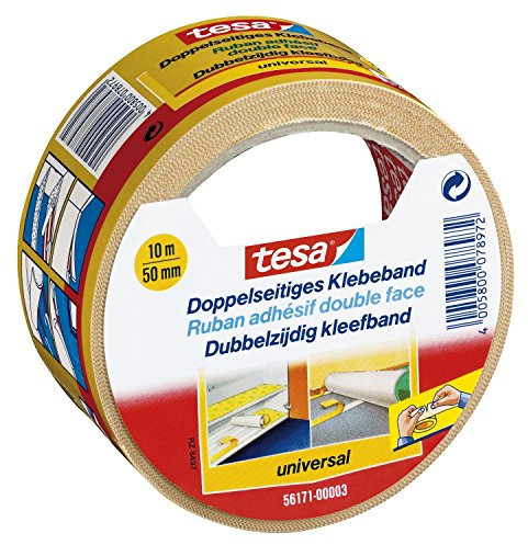 tesa Doppelseitiges Klebeband für Teppich Verlegung sowie Bastel- und Dekorationsarbeiten, 10m x 50mm (15)