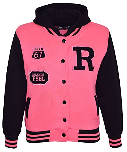 A2Z 4 Kids® Barn Flickor Pojkar R Fashion FOX Baseball - B.B Jacket New Fox Neon Pink 7-8
