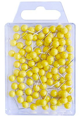 Wedo 56105 Markierungsnadeln Rundkopfnadeln, Nadellänge 16 mm, Kopfdurchmesser 6 mm, 100 Stück, Gelb
