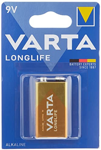 VARTA 10510122 - Longlife 9V Block 6LR61 Batterie Alkaline E-Block Batterien, Kapazität 565 mAh - ideal für Feuermelder, Rauchmelder und Stimmgerät