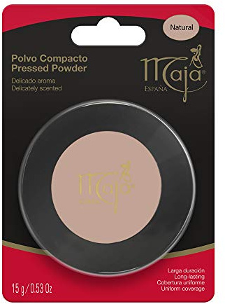 Natural Maja Pressed Powder| Delicately Scented Pressed Powder, Mirror and Tassel Compartment for Flawless Skin; 0.53 Ounces