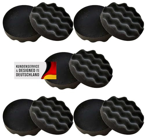 Polierschwämme Polierpads Polierzubehör 180 mm oder 150 mm Gewaffelt oder Glatt - Kletthaftend & In Verschiedenen Härtegraden Für Die Poliermaschine 10er-Set Schwarz (Soft-Medium, 180 mm gewaffelt)