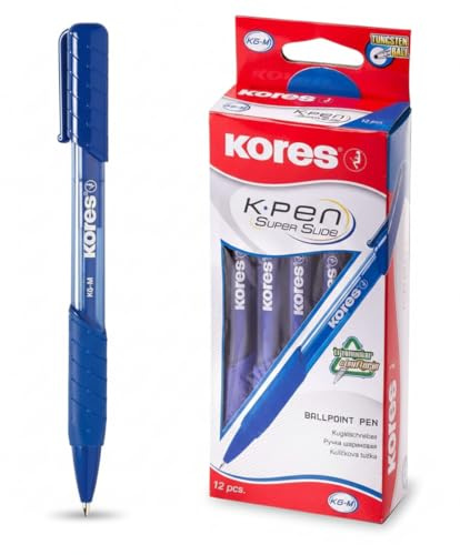 Kores - Bolígrafo con punta retráctil y clip (K6, M, 12 unidades), color azul