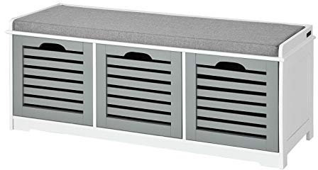 SoBuy Shoe Storage Bench Shoe Cabinet with Seat Cushion – 3 Drawers for Hallway Organiser, Gris, Wooden Storage Unit, 120kg Load – FSR23-HG
