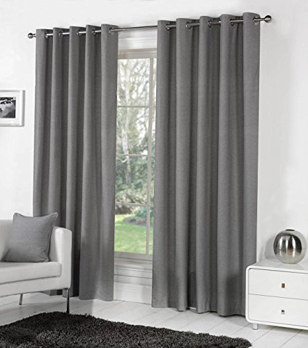 Fusion Dark Grey Eyelet Curtains W90 x L90 (229x229cm) – 100% Cotton Thermal Drapes for Bedroom/Living Room – Charcoal Door Curtain – Sorbonne Collection – Blackout Window Treatment