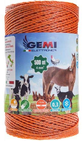 Gemi Elettronica ELECTRIC FENCE PolyWire 500 mt 4 mm² for electric fences electric fencing for animals dogs cows hens Horses Cattle Sheep Goats Pigs