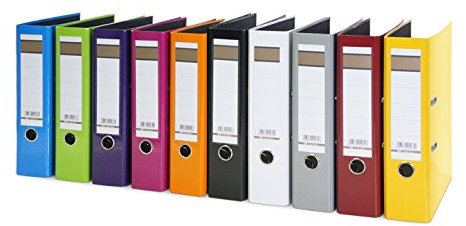 10x Aktenordner - DIN A4 - 75mm breit - 10 Farben