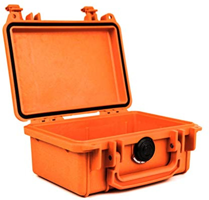 PELI 1120 Koffer, Widerstandsfähiger Schutzbehälter, IP67 Wasser- und Staubdicht, 2L Volumen, Ohne Schaum, Orange, 1120-001-150E