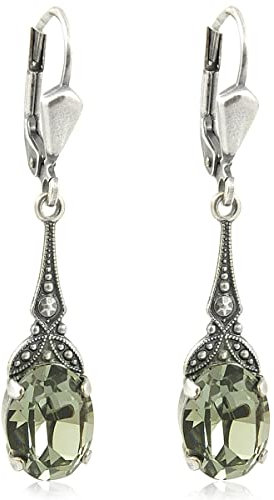 Jugendstil Ohrringe Silber Markenkristalle Black Diamond Grau NOBEL SCHMUCK