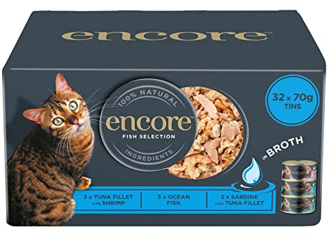 Encore Natural Wet Cat Food Cans, Fish Selection in Broth - 32 x 70g