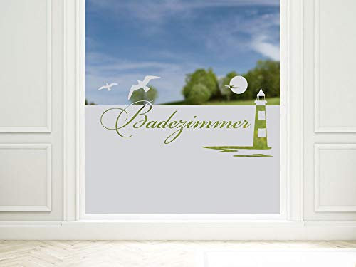 GRAZDesign Fensterfolie Bad Blickdicht Leuchtturm - Sichtschutzfolie maritim Badezimmer - für Dusche & Fenster - 90x57cm / Silbergrau