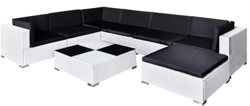 vidaXL 8-TLG. Garten-Lounge-Set mit Auflagen Poly Rattan Weiß