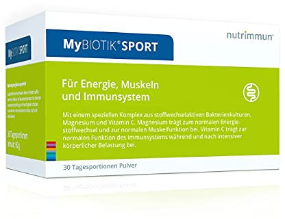 MyBIOTIK®SPORT I made by nutrimmun I Für 30 Tage I 6 aktive Bakterienkulturen I ausgewiesene Stammspezifität I Magnesium I Vitamin C I Pulver I Vegan I Glutenfrei I Laktosefrei I Laborgeprüft