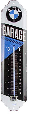Nostalgic-Art Retro Thermometer, 7 x 28 cm, BMW – Garage – Geschenk-Idee für BMW Accessoires Fans, Original Lizenzprodukt (OLP), aus Metall, Vintage Design