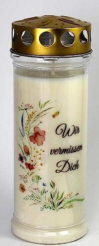 Kerzen Junglas - Grabkerze mit 7 Tagen Brenndauer, (3950) schöne Grablichter mit Motiv, Grabkerzen mit Deckel, Grabschmuck wetterfest, Trauerkerzen mit Spruch, Friedhofskerzen