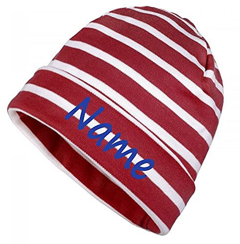 Elefantasie Mütze rot weiß gestreift mit Namen oder Text personalisiert für Baby oder Kind aus 100% Baumwolle mit UV-Schutz