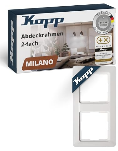 Kopp MILANO 2-fach Abdeckrahmen in Weiß - 8,0 x 8,0 cm - Rahmen für Steckdosen & Schalter - Stilvoller Steckdosenrahmen aus Kunststoff - Hochwertiger Lichtschalter-Rahmen