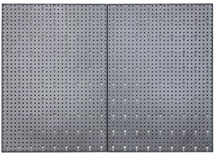 Kreher Hakenwand Schlüsselbrett HOOK bestehend aus 2 Metall Lochblechen mit Maß 40 x 58 x 1 cm sowie 20 teiligem Hakenset mit 10 Haken zu 10 cm und 10 Haken zu 6 cm Länge